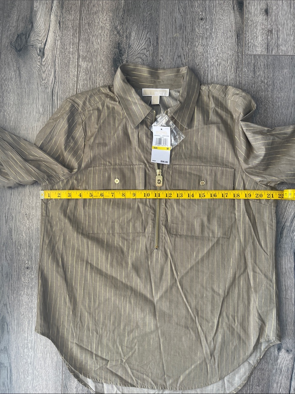 Michael Kors Safari green Top with Gold Pinstripes - Picture 7 of 14